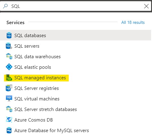 Finding SQL Managed Instances in the portal
