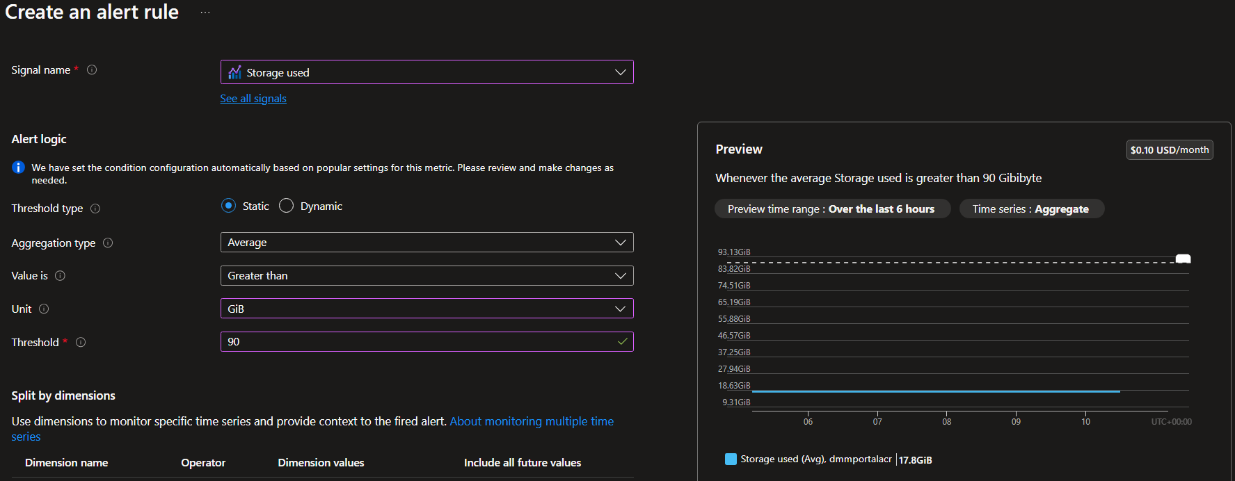 Azure Monitor - creating an alert rule