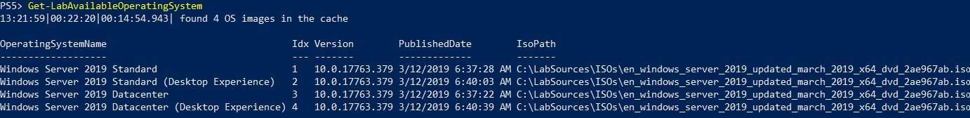 Output of Get-AvailableOperatingSystems