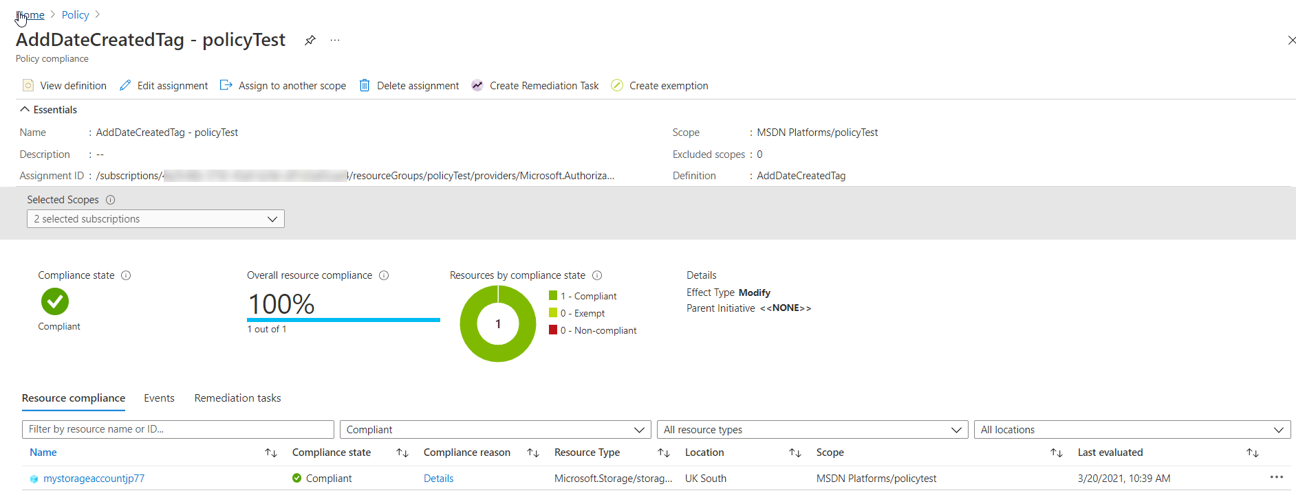 Azure Policy shows we’re in compliance now