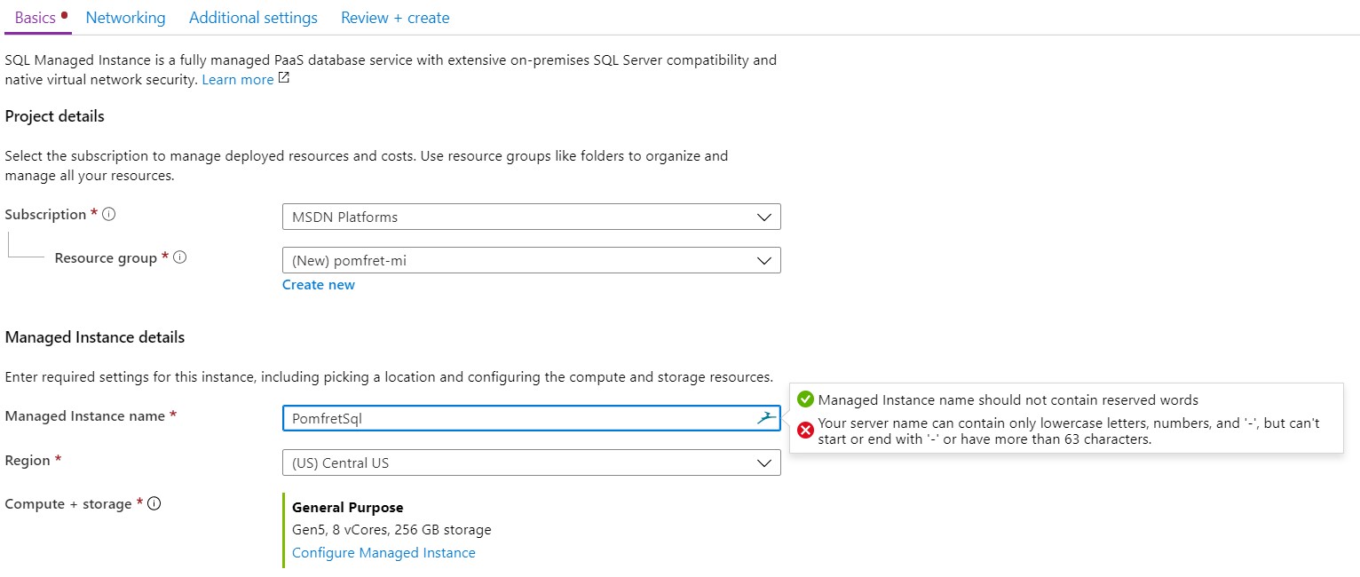 Basics for SQL MI setup