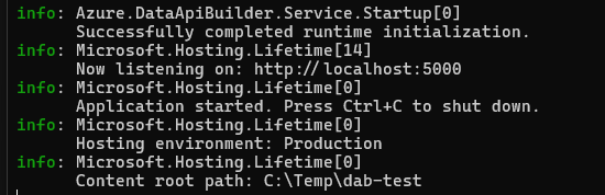 DAB is running and it shows you can access it at `http://localhost:5000`