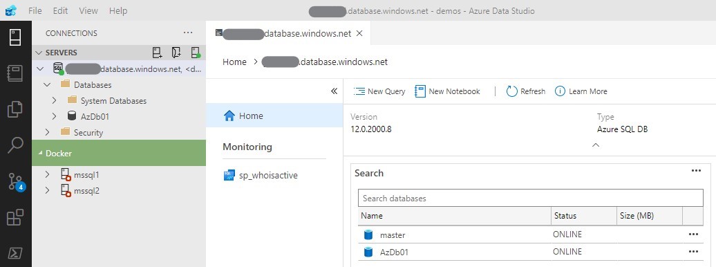 ADS connected to Azure SQL Database