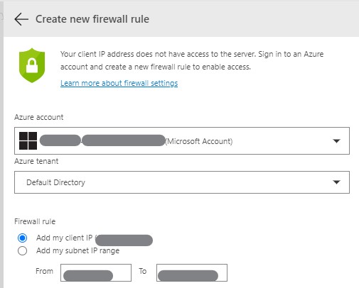 Pane in ADS to configure a firewall rule