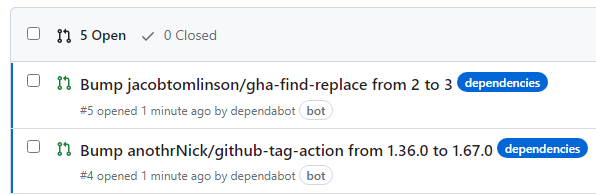 dependabot has opened two PRs for different actions that need updating