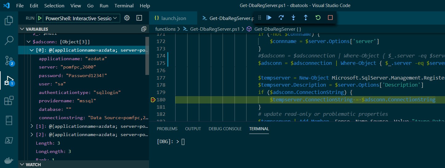 VSCode code stopped at breakpoint, displaying variables