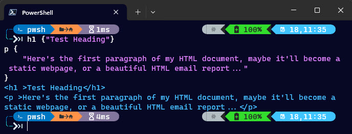 HTML output for a simple heading and a paragraph underneath