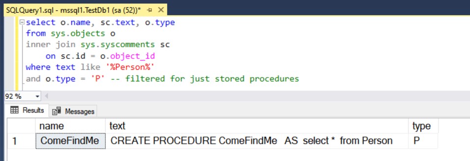 T-SQL code to find procedures with ‘person’ in