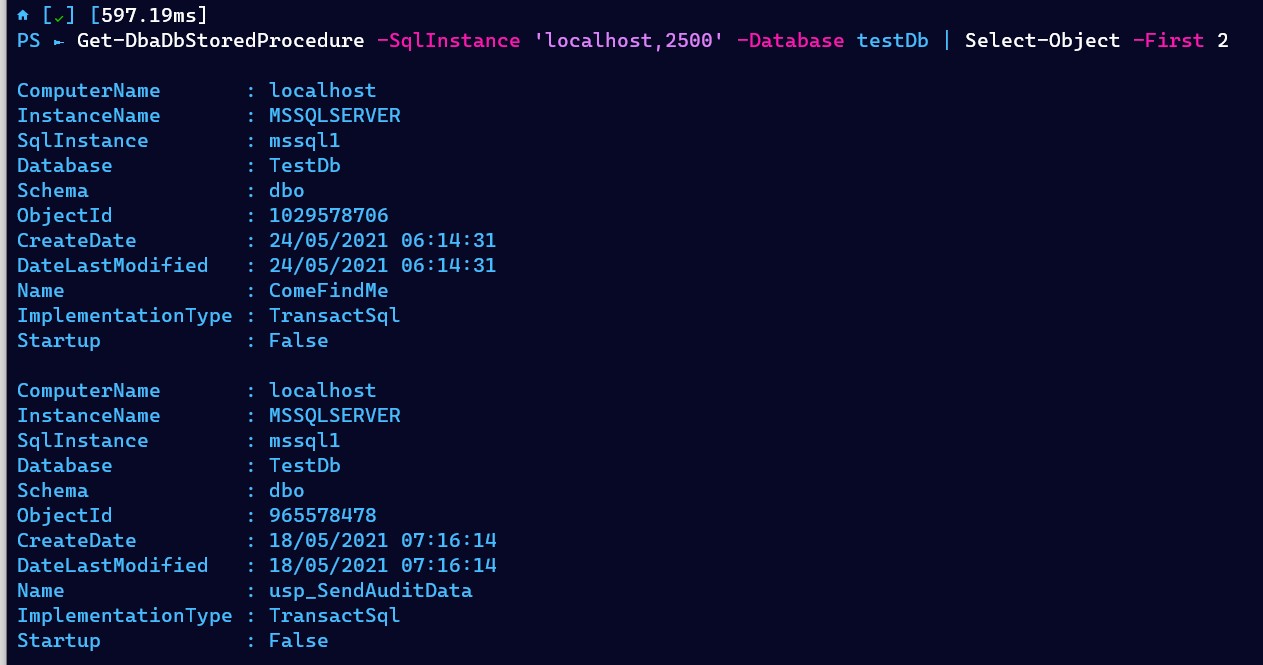 Get-DbaDbStoredProcedure results