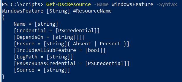 Use the syntax parameter to check how to use the resource